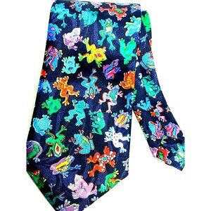 Michelangelo Blue Mens Necktie Frogs